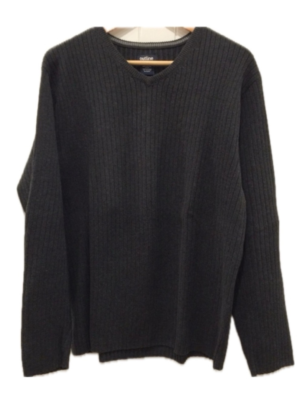 100% Cotton V-Neck Sweater | Charcoal Grey | L